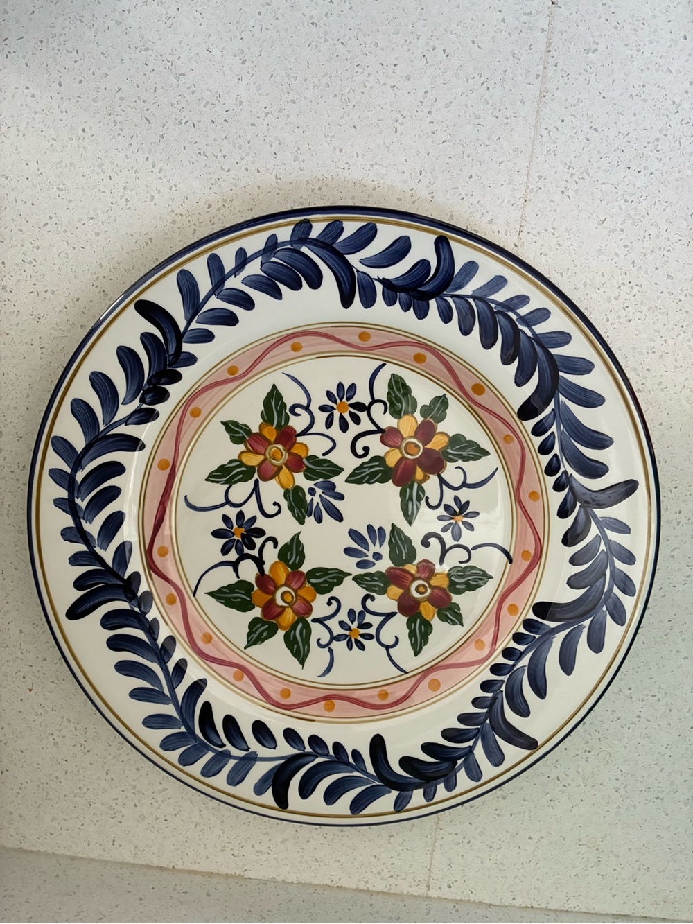 Talavera Hand-Painted Floral Ceramic 11” Dinner Plates 2 Available